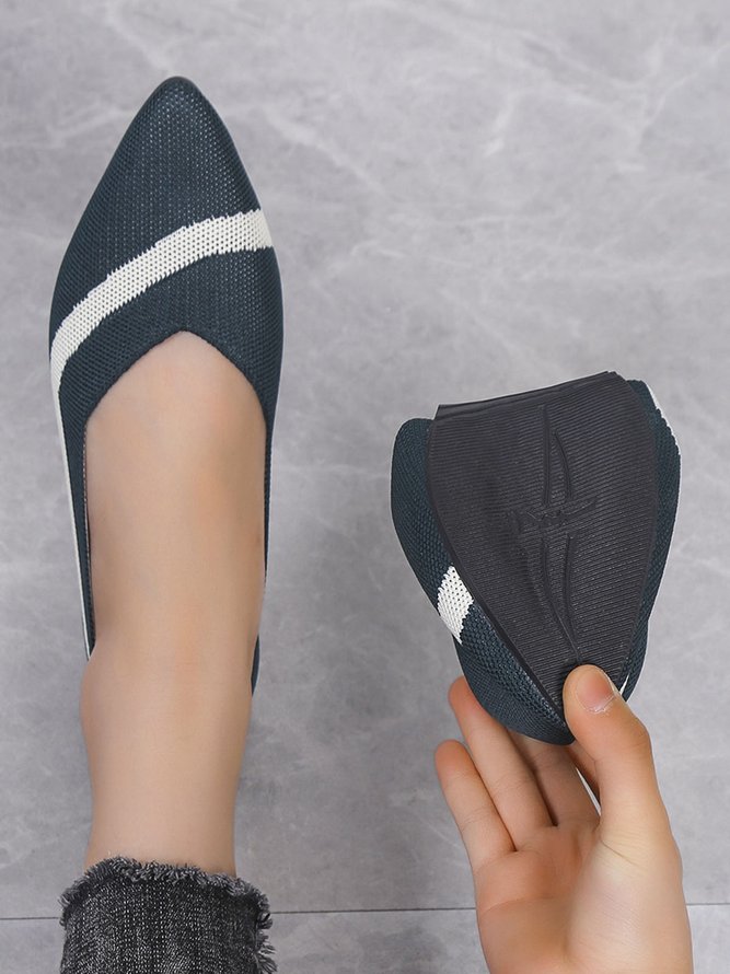 Trendy Knitted Color Contrast Pointed Toe Flats