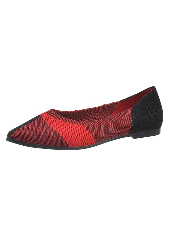 Color Block Breathable Mesh Fabric Pointed Toe Flat Shallow Shoes