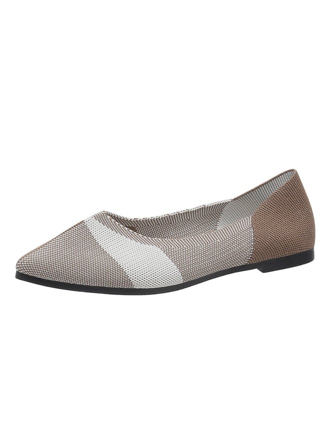 Color Block Breathable Mesh Fabric Pointed Toe Flat Shallow Shoes