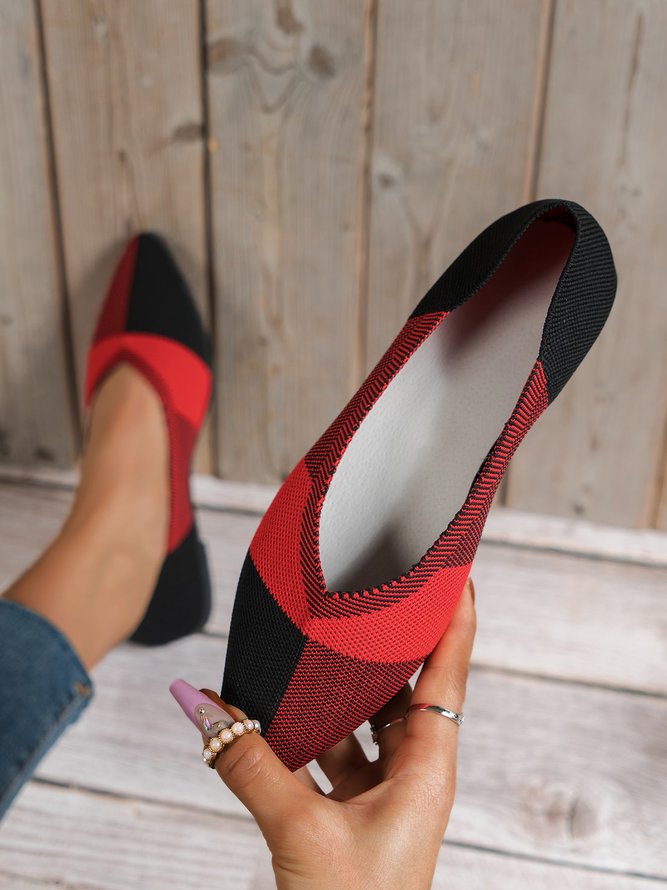 Color Block Breathable Mesh Fabric Pointed Toe Flat Shallow Shoes