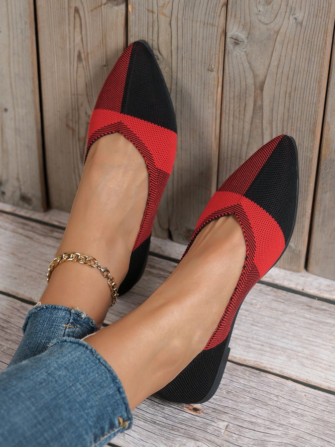 Color Block Breathable Mesh Fabric Pointed Toe Flat Shallow Shoes