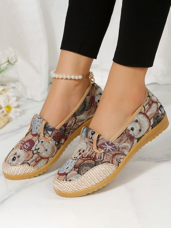 Bear Ethnic Pattern Soft Soled Flats