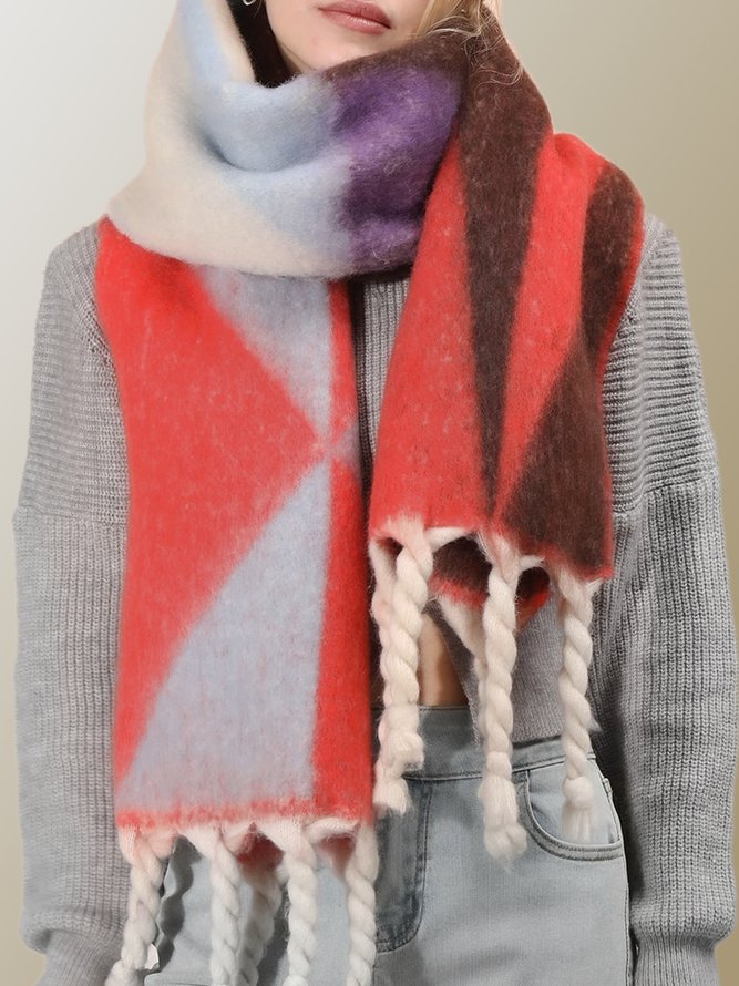 Casual Contrasting Color Abstract Geometric Pattern Wool Scarf Sweater Coat Coat Daily Commuting Accessories