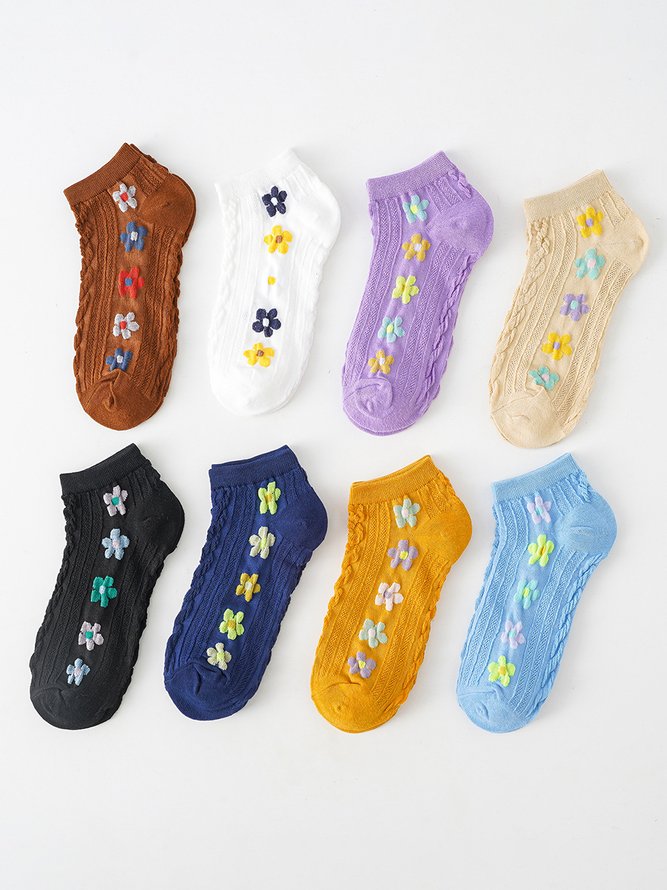 Casual Colorful Floral Embroidered Cropped Socks Daily Commuting Home Accessories
