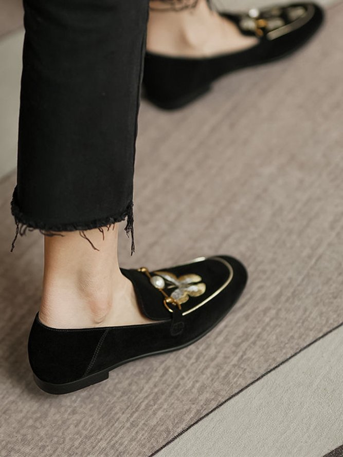 Embroidered Butterflies Pearls Gorgeous Black Velvet Loafers