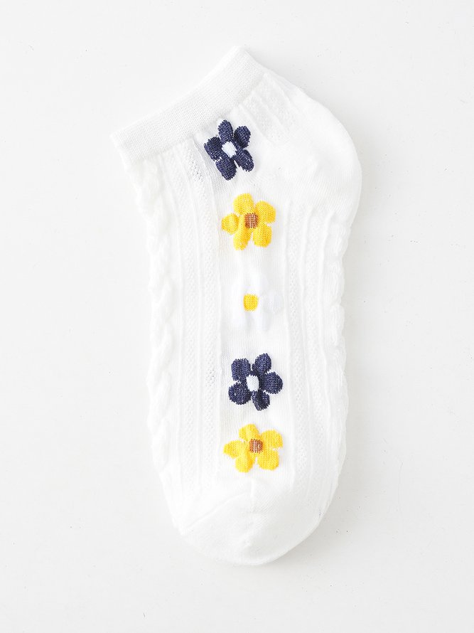 Casual Colorful Floral Embroidered Cropped Socks Daily Commuting Home Accessories