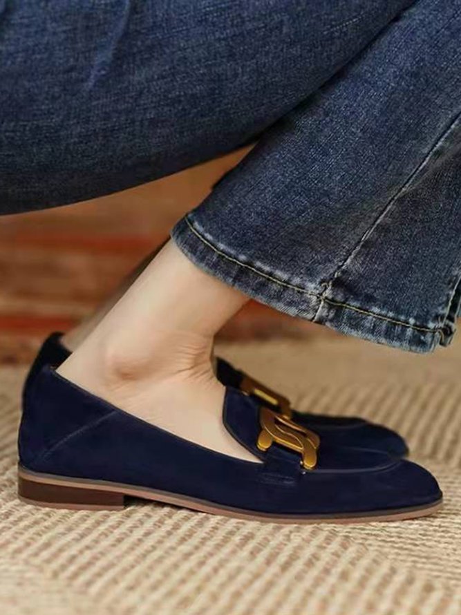 Gold Buckle Suede Loafers