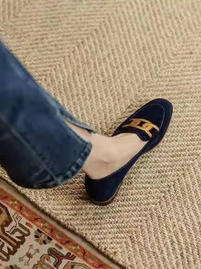 Gold Buckle Suede Loafers