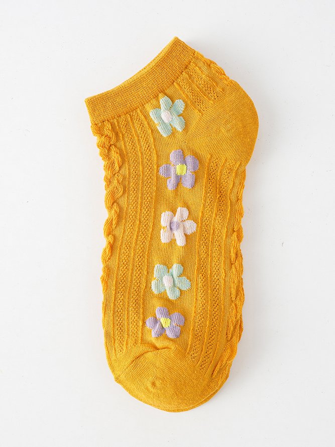 Casual Colorful Floral Embroidered Cropped Socks Daily Commuting Home Accessories