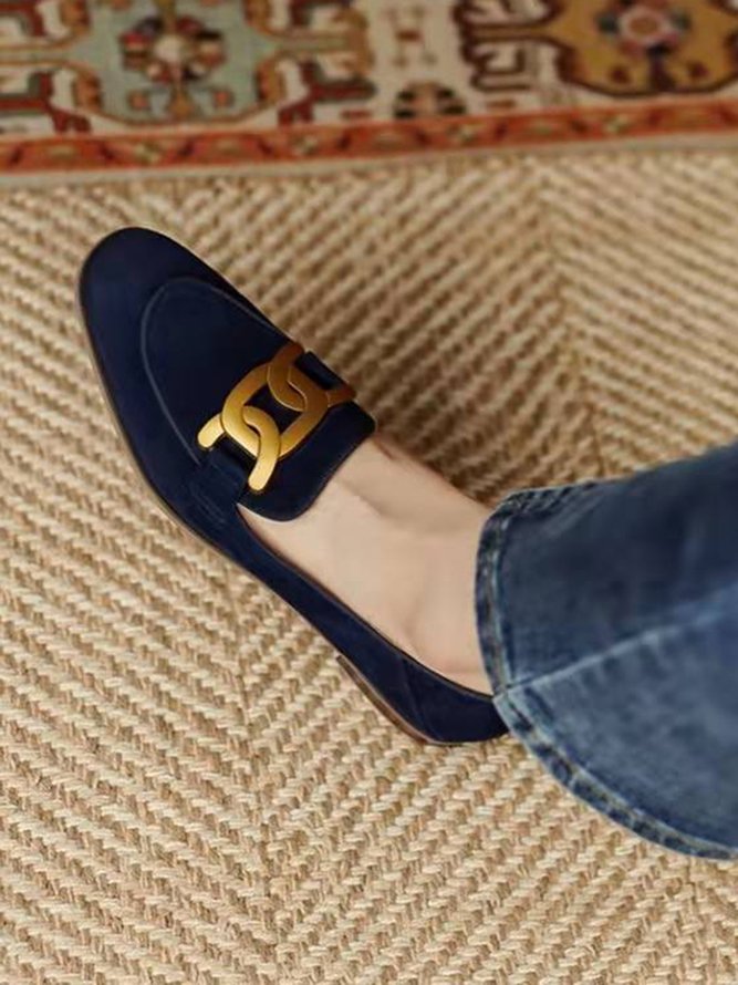Gold Buckle Suede Loafers