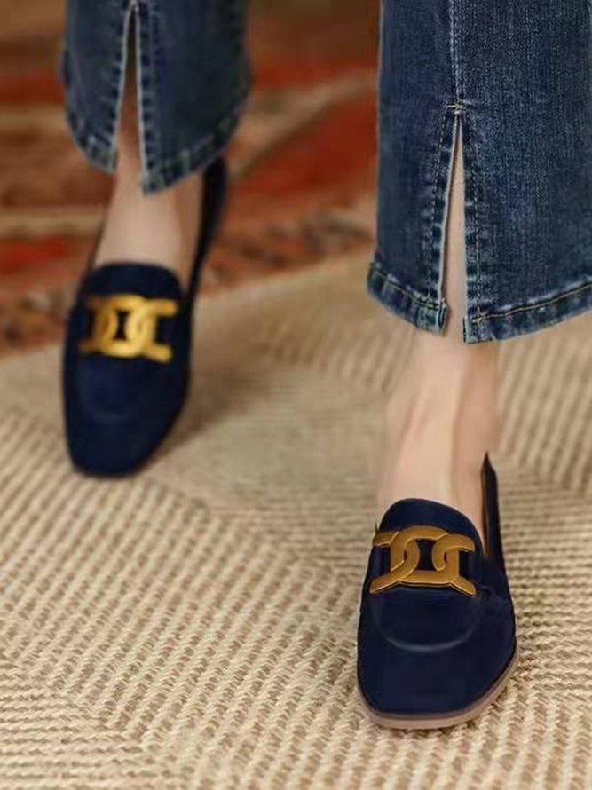 Gold Buckle Suede Loafers