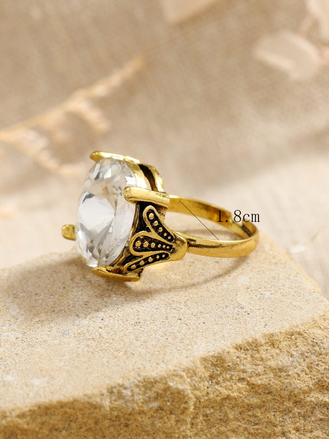 Ethnic Vintage Oversized Crystal Open Ring Boho Vacation Party Wedding Jewelry