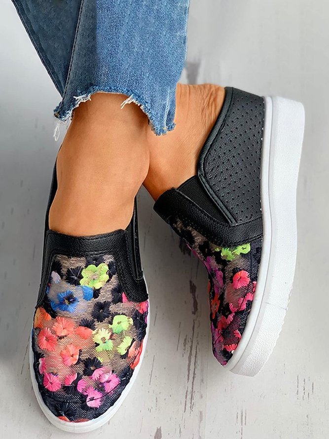 Floral Mesh Hollow Out Inner Height Increasing Shoes