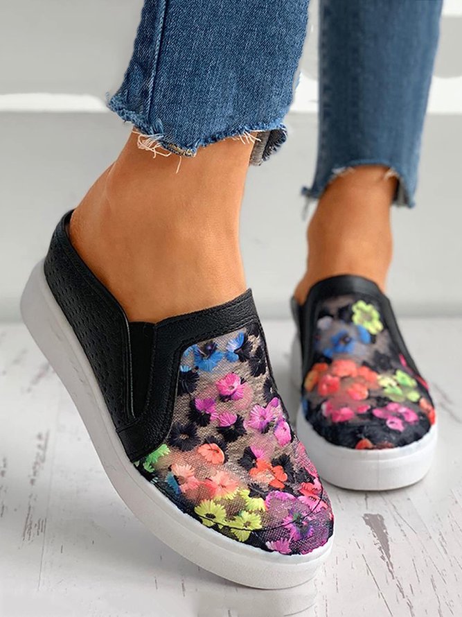 Floral Mesh Hollow Out Inner Height Increasing Shoes