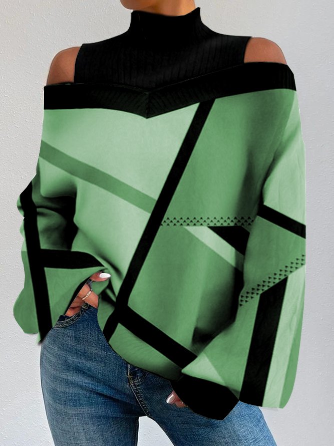 Geometric Turtleneck Casual Sweatshirt