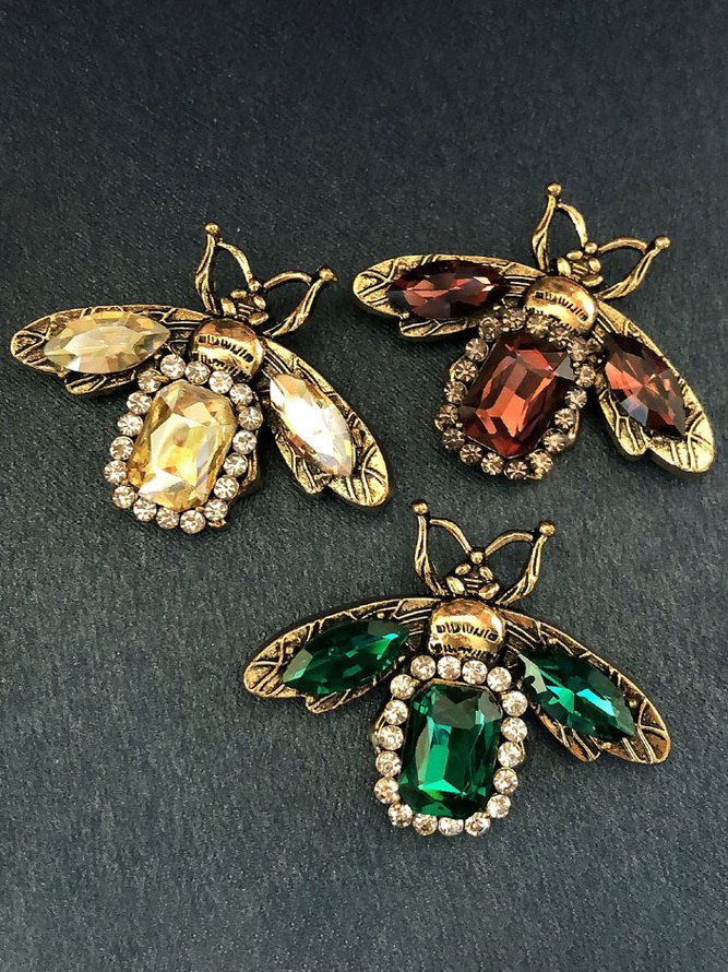 Casual 3D Big Gemstone Bee Insect Brooch Silk Scarf Buckle Banquet Party Daily Commuting Matching Jewelry