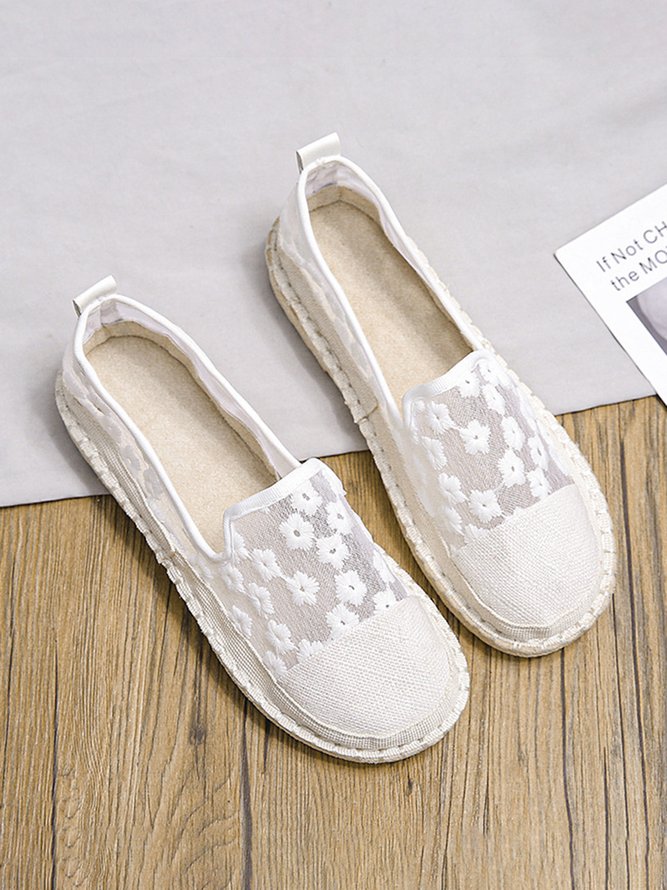 Plain Floral Mesh Split Joint Flat Espadrilles Shoes