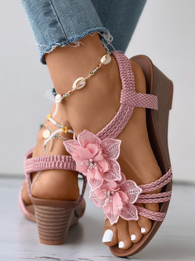 Bohemian Applique Beaded Slip On Wedge Sandals