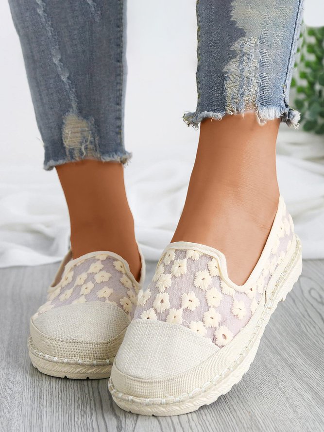 Plain Floral Mesh Split Joint Flat Espadrilles Shoes
