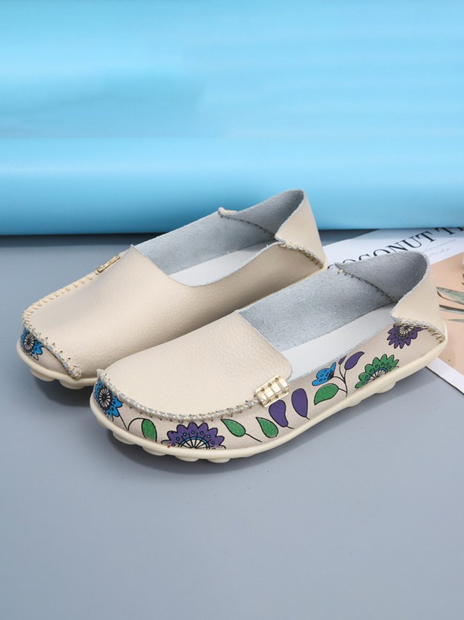 Plus Size Comfy Floral Moccasin Peas Shoes