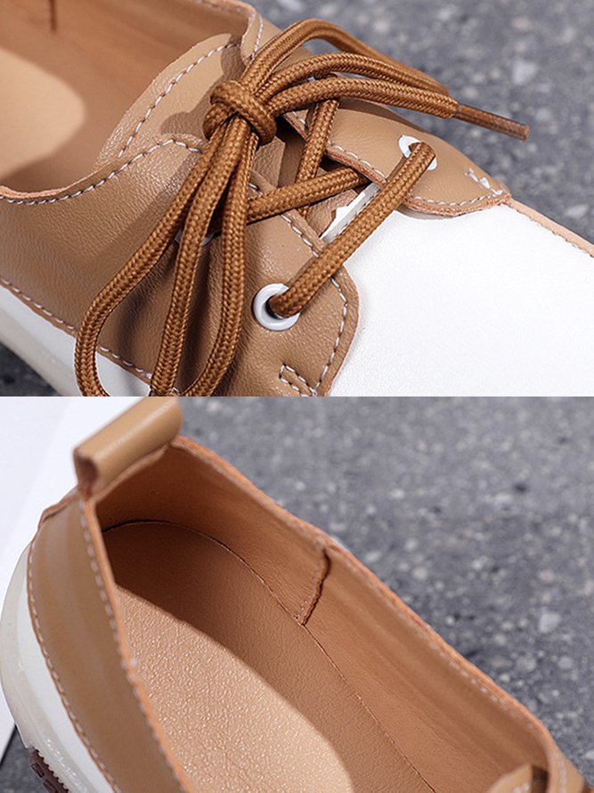Casual Split Joint Color Block Leather Lace Up Flat Shoes