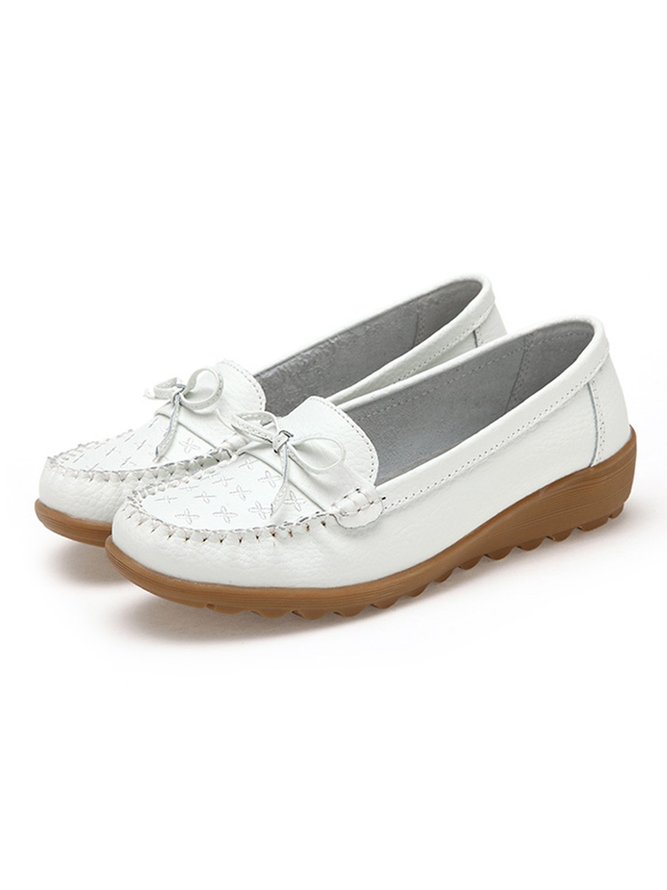 Bow Decor Moccasin Comfy Sole Flat Peas Shoes