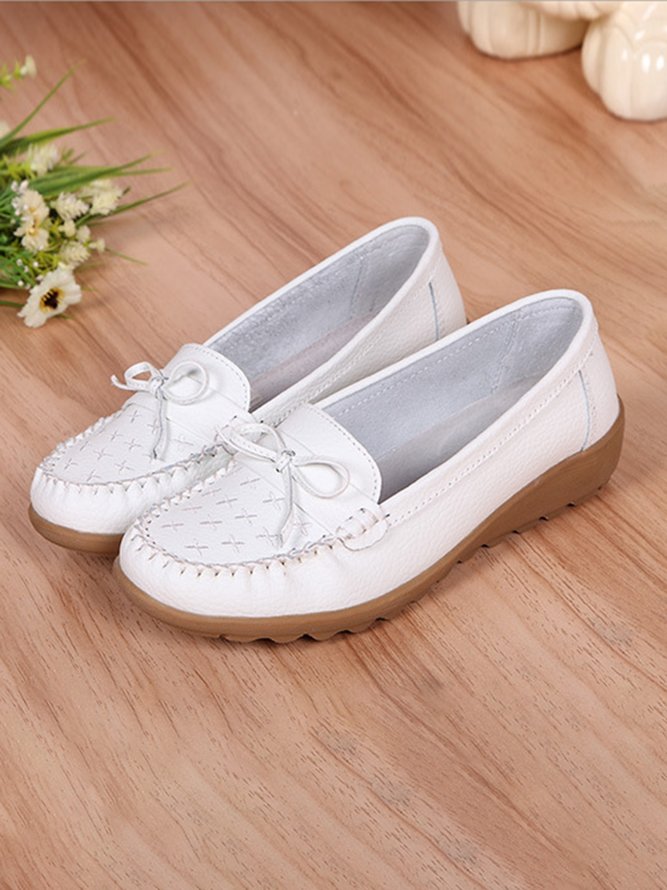 Bow Decor Moccasin Comfy Sole Flat Peas Shoes