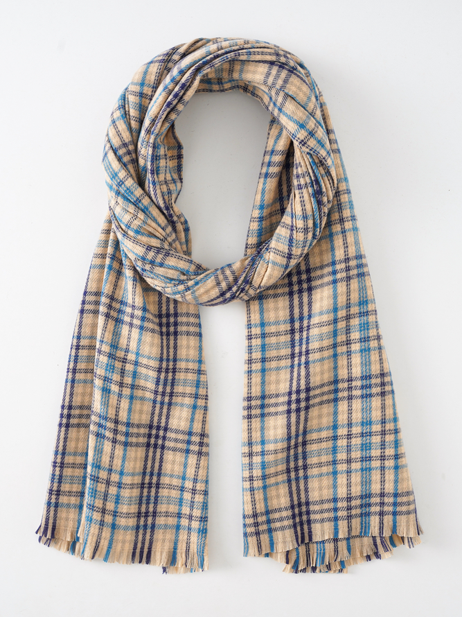Casual Two-color Striped Plaid Scarf Daily Commuting Coat Sweater Matching Accessories