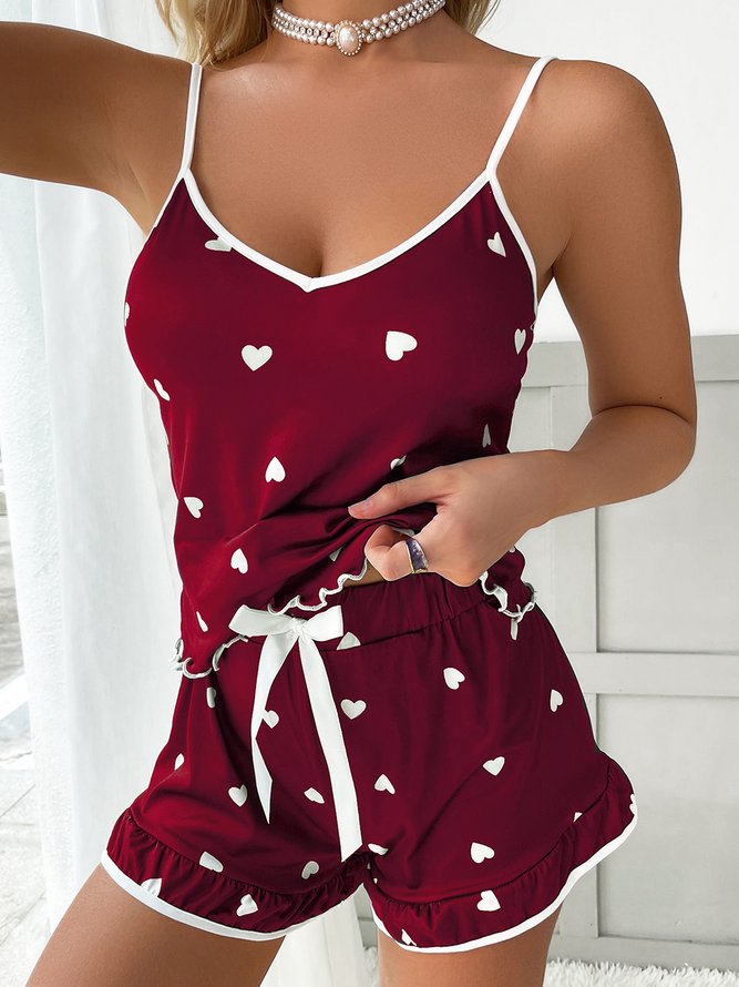 Valentine's Day Love Print Ice Silk Camisole Pajamas Set Plus Size