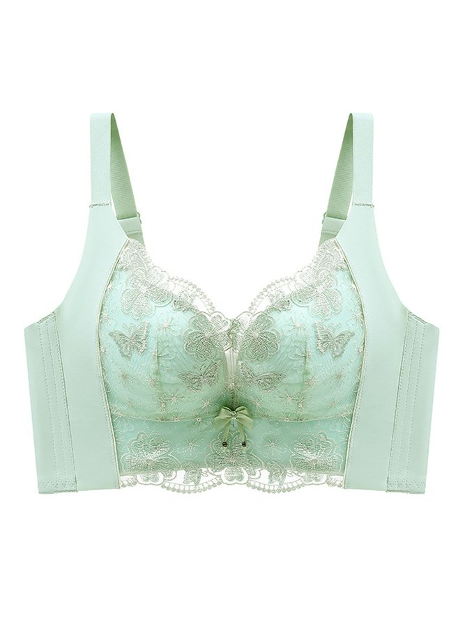 Lace Floral Butterfly Embroidery Push Up Wireless Bra Plus Size