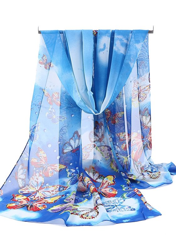 Vacation Butterfly Floral Pattern Silk Scarf Spring Summer Beach Accessories