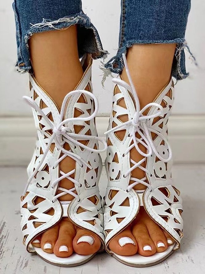 Resort Cutout Lace-Up Sandal Boots Dressy Wedding Sandals