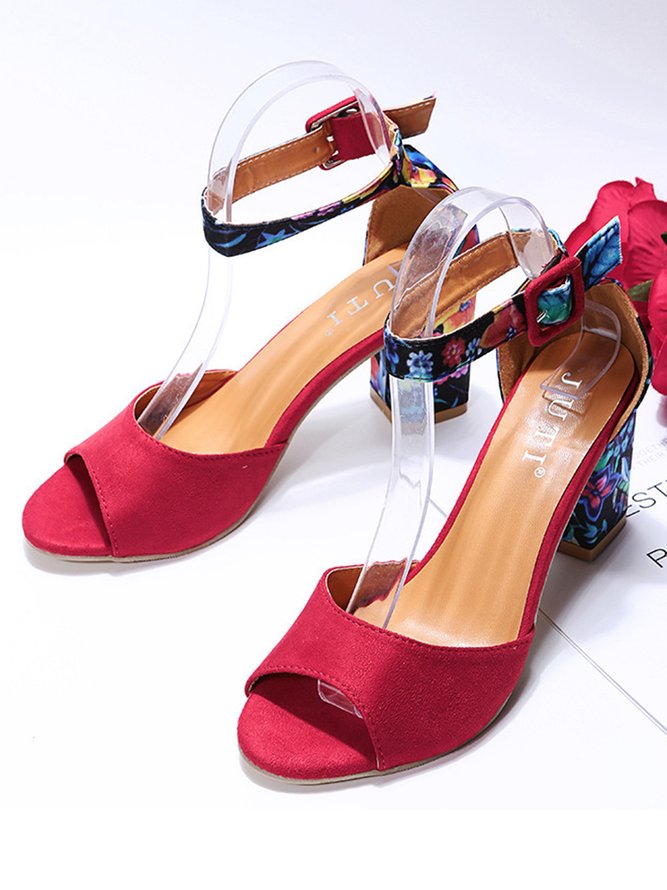 Holiday Floral Buckle Block Heel Sandals