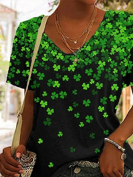 Shamrock Print Short Sleeve Casual T-Shirt