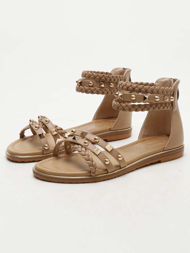 Studded Decor Criss Cross Back Zip Ankle Strap Sandals