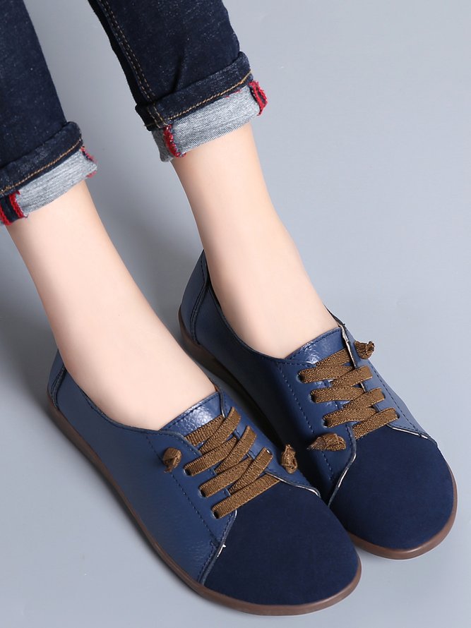 Retro Casual Leather Solid Color Flat Shoes