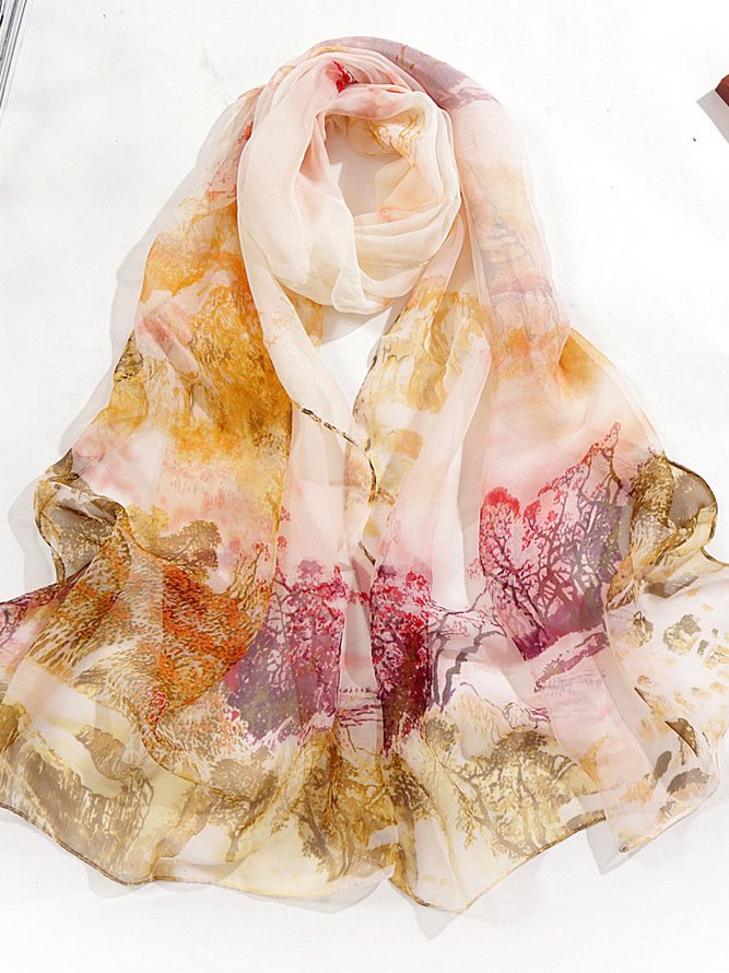 Boho Silk Abstract Botanical Pattern Scarf Neck Beach Vacation Accessories