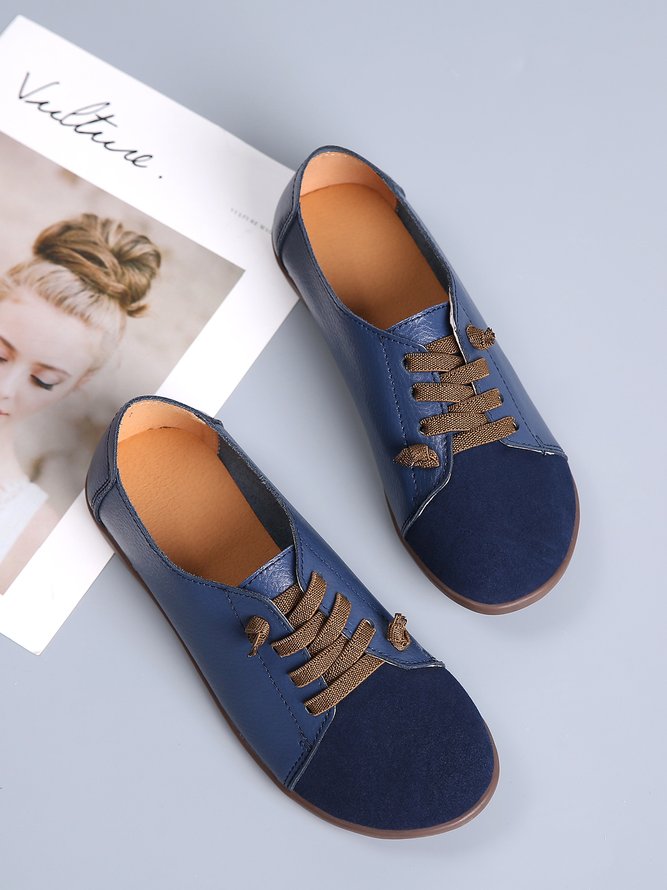 Retro Casual Leather Solid Color Flat Shoes