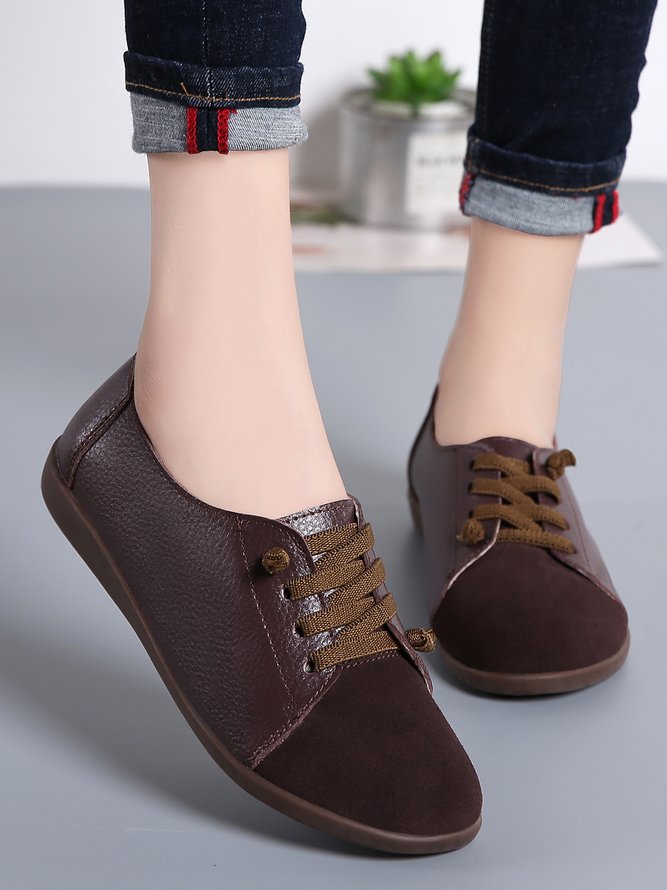 Retro Casual Leather Solid Color Flat Shoes