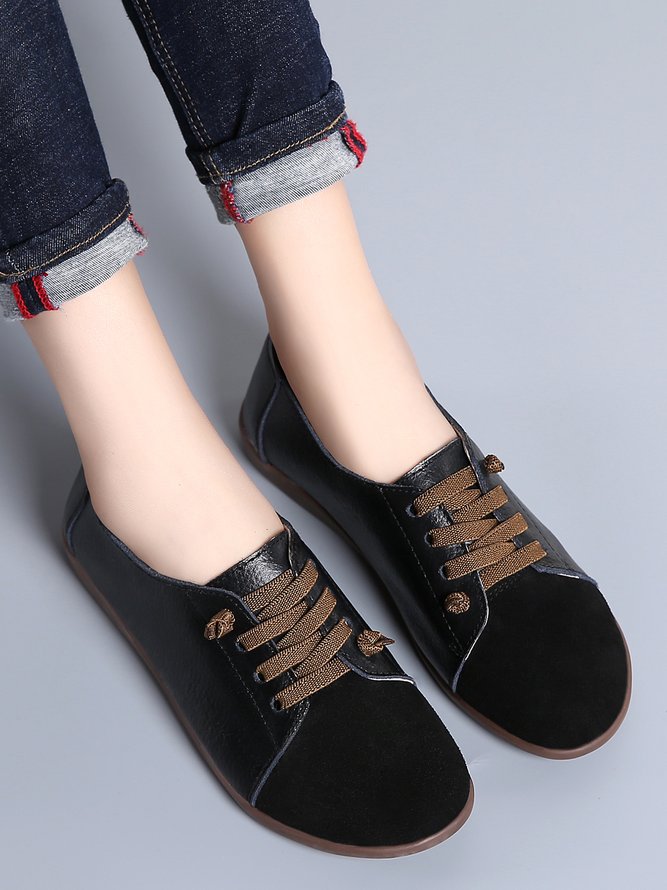 Retro Casual Leather Solid Color Flat Shoes