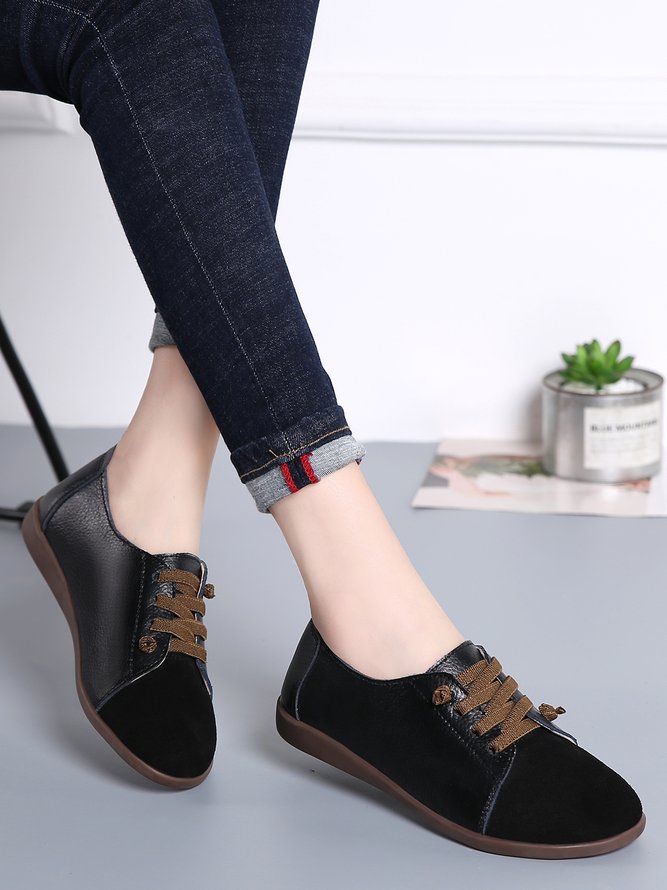 Retro Casual Leather Solid Color Flat Shoes