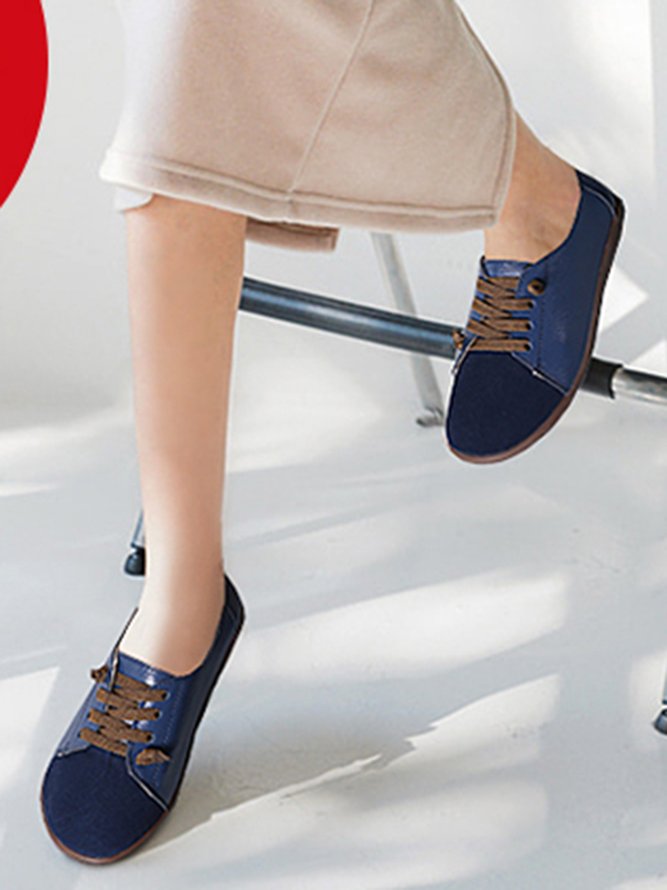 Retro Casual Leather Solid Color Flat Shoes
