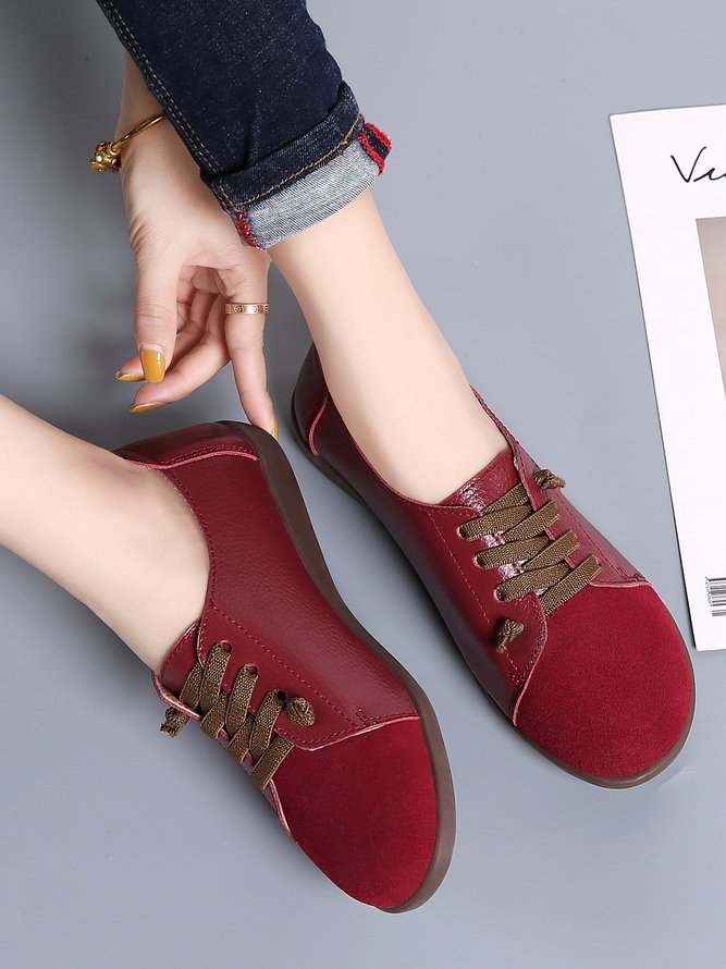 Retro Casual Leather Solid Color Flat Shoes