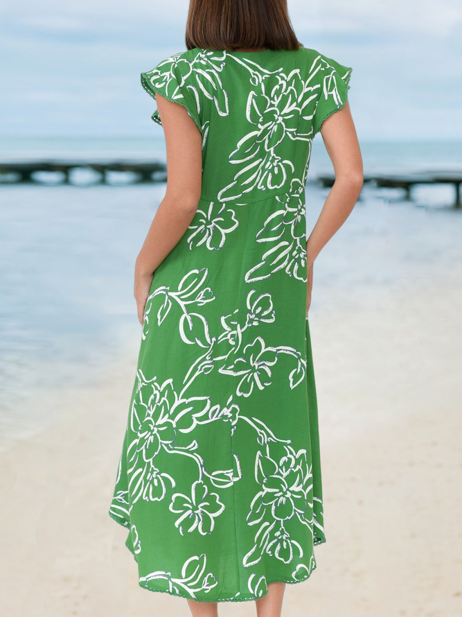 Floral Casual Regular Fit V Neck Dress