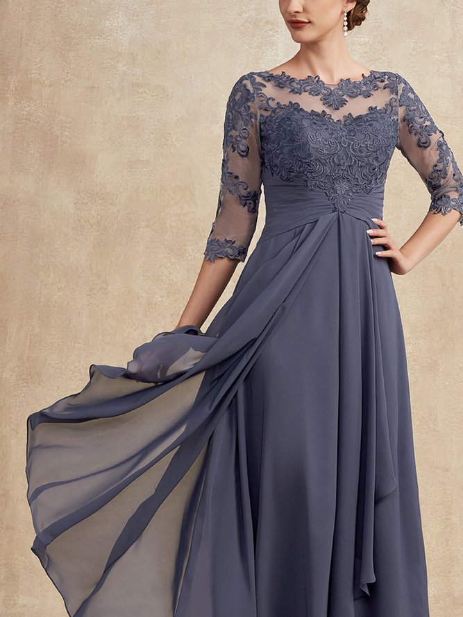 Chiffon Urban Lace Crew Neck Dress