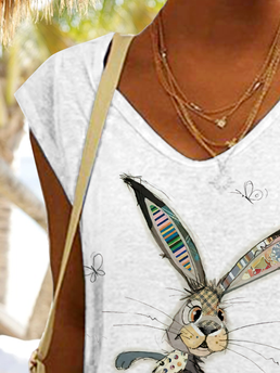 Casual Loose V Neck Floral T-Shirt