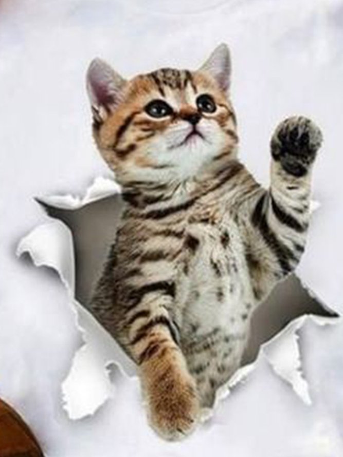 Cat Casual Crew Neck T-Shirt