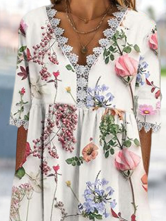 Casual Lace Panel Floral Loose Dress