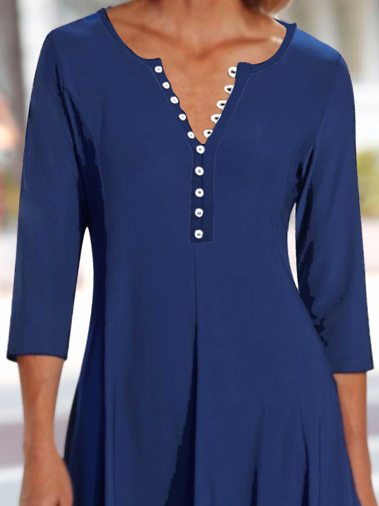 Regular Fit Casual Plain V Neck Dress