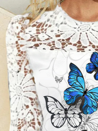 Casual Crew Neck Butterfly T-Shirt